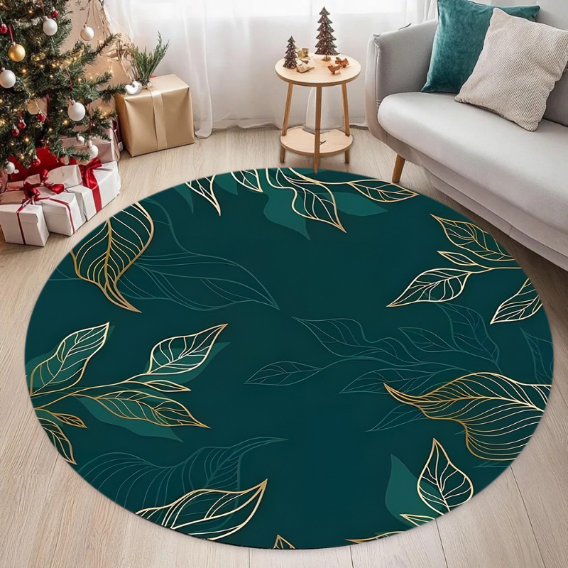 Home Bathroom Layout - Elegant Teal Area Floormat Gold Leaf