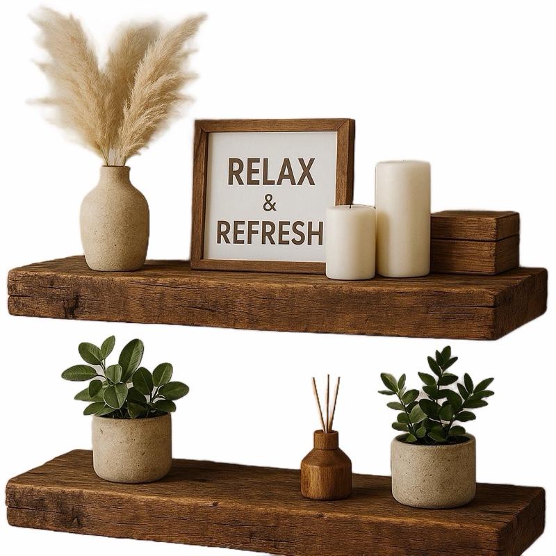 2Pcs Rustic Wood Floating Shel - Home Bathroom Organizer ulasan dan harga