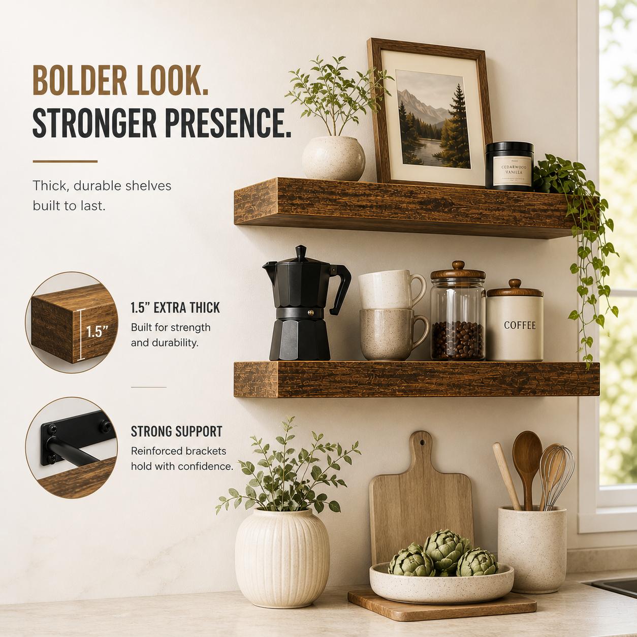 2Pcs Rustic Wood Floating Shel - Home Bathroom Organizer ulasan dan harga