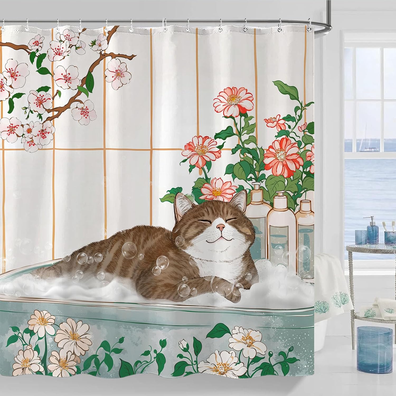 Aesthetic Cat Floral Watercolo - Home Bathroom Spa Ideas ulasan dan harga