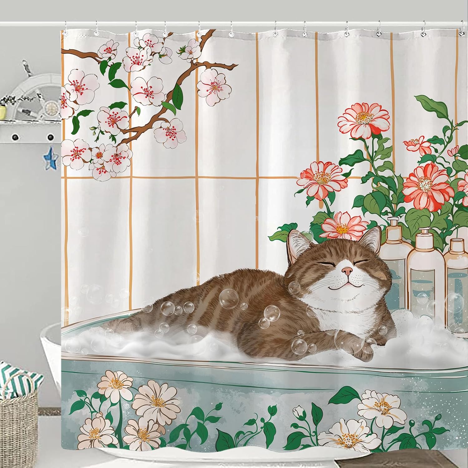 Aesthetic Cat Floral Watercolo - Home Bathroom Spa Ideas ulasan dan harga