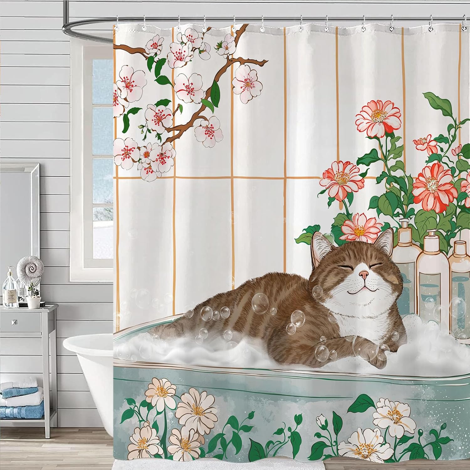 Aesthetic Cat Floral Watercolo - Home Bathroom Spa Ideas ulasan dan harga