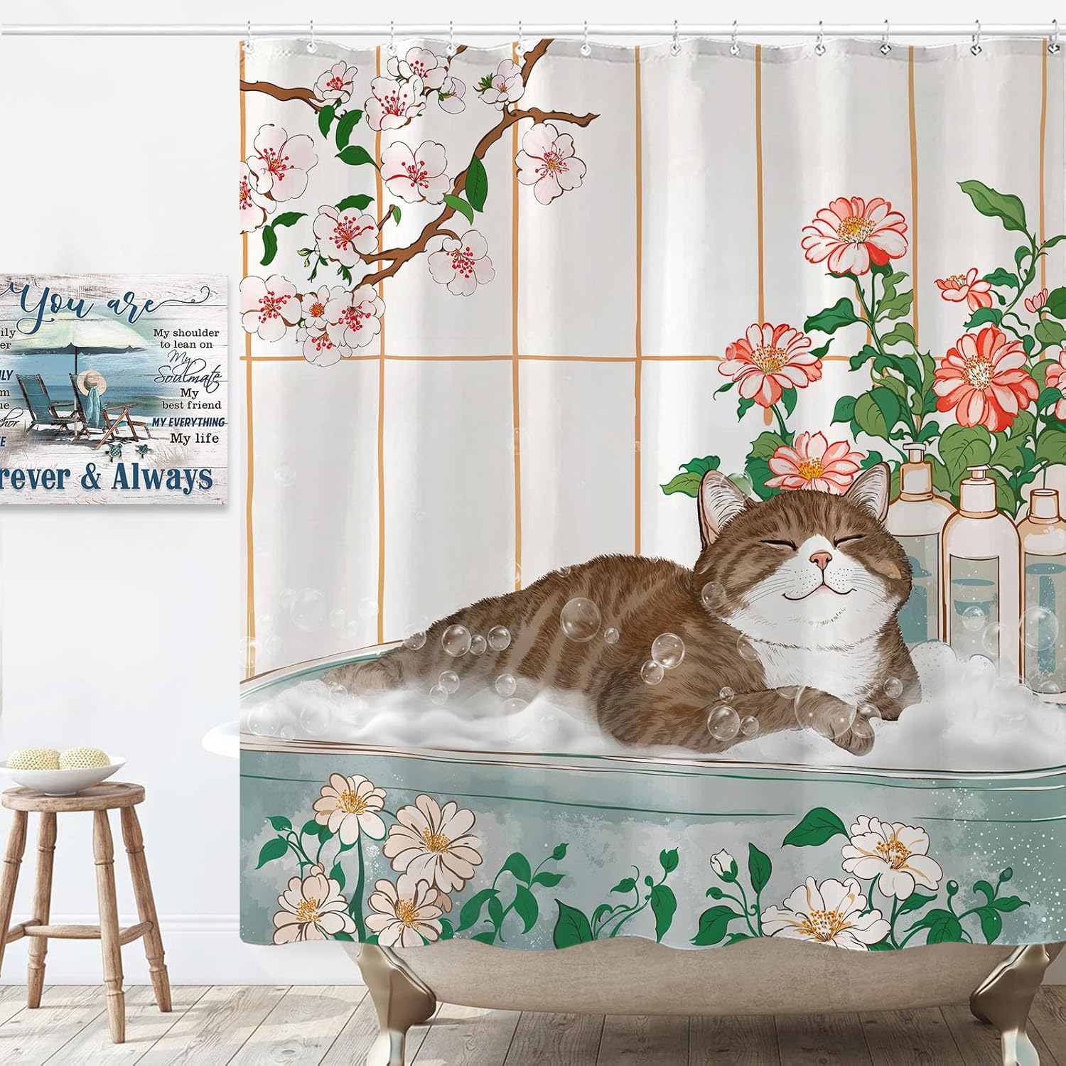 Aesthetic Cat Floral Watercolo - Home Bathroom Spa Ideas ulasan dan harga